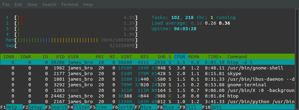 htop running